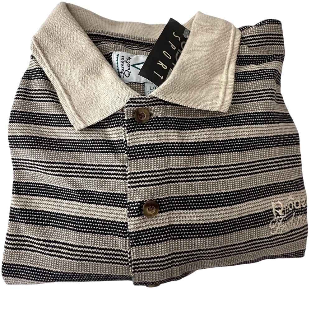 SDI Sportswear Colored Neck Short Sleeve Tan and Black Striped Polo Shirt - Picture 5 of 9